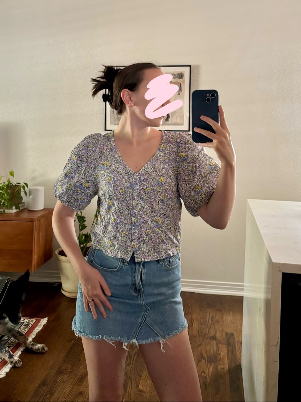 Levi's Lavender Floral Puff-Sleeve V-Neck Blouse